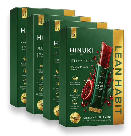 Hinuki 4 packs bundle — four green Lean Habit jelly stick boxes, most popular